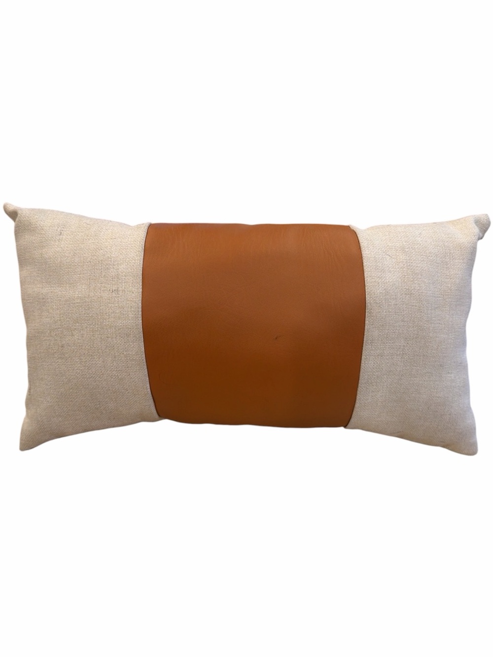 Tan Leather-Block Lumbar Pillow